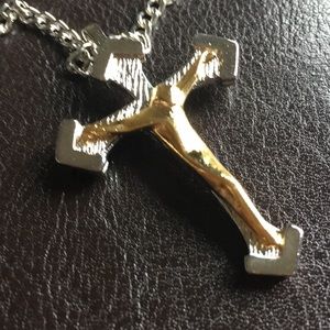 New silver and gold tone cross necklace